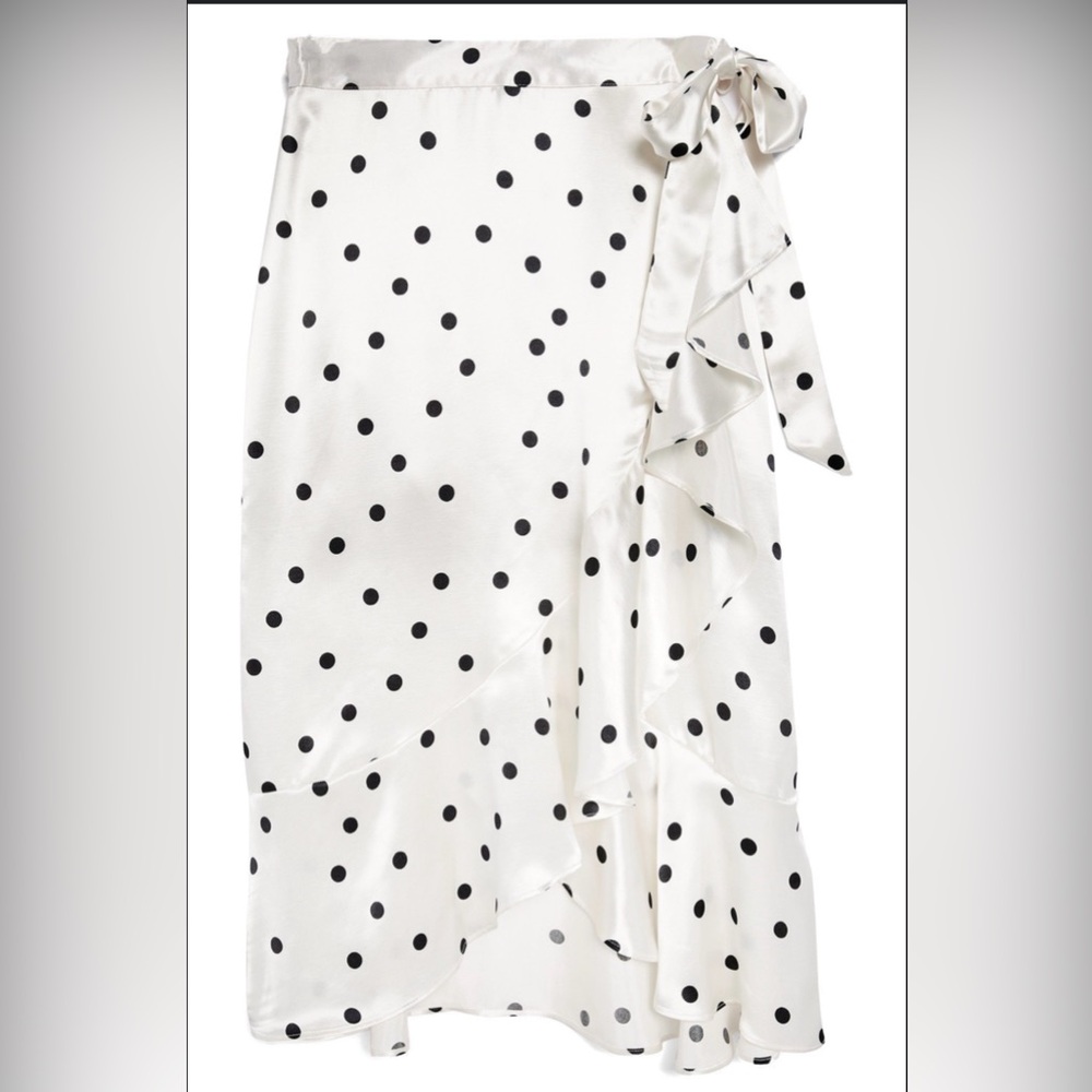 Topshop Coquette Polka Dot Satin Wrap Style Midi Skirt Size 12